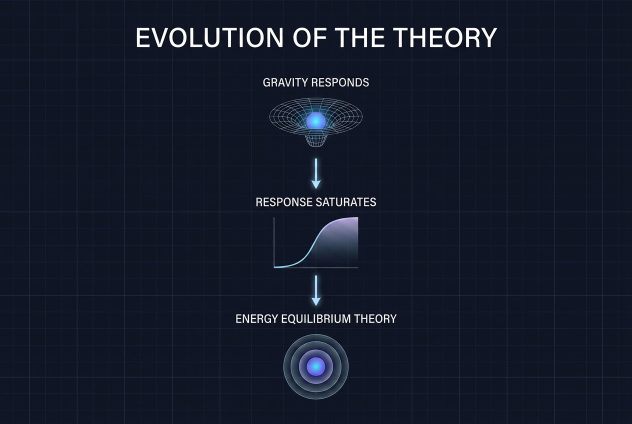 Diagram of three glowing nodes connected by curved lines representing conceptual progression