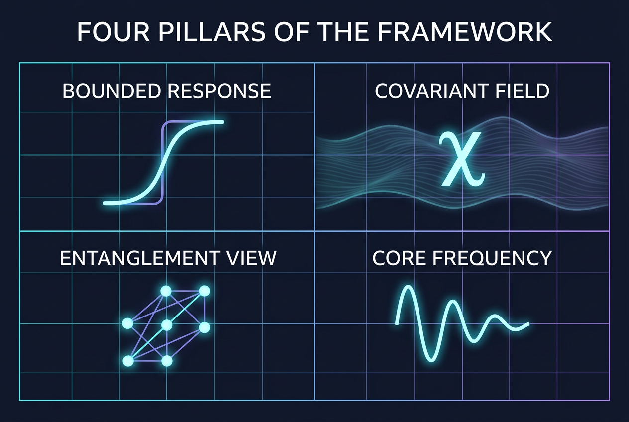 Schematic icons for principle, equation, mechanism and observable test